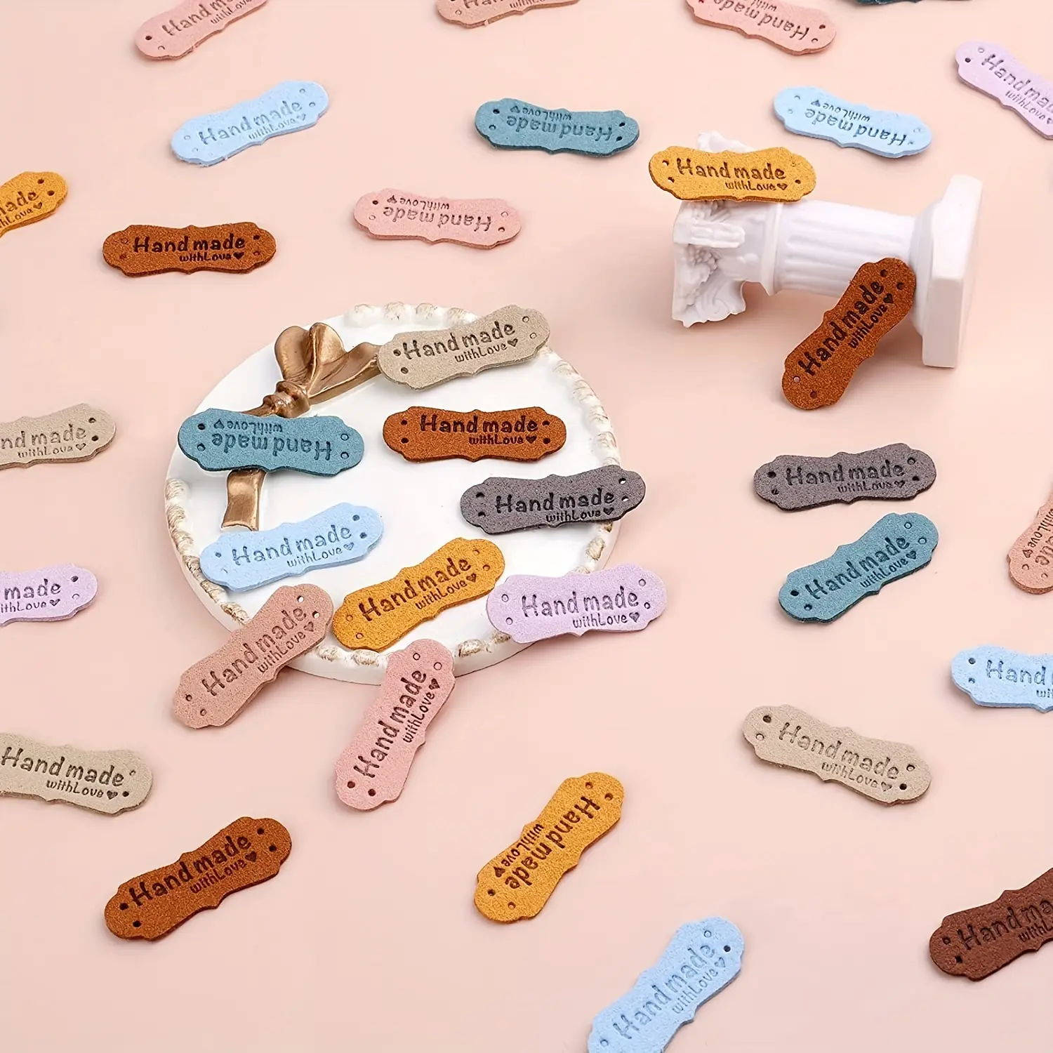 50pcs Handmade Tags, Soft Microfiber Suede, Colorful Embossed Crochet Labels with Holes for Crafts, Knitting, Sewing, Hats, Purses & Clothing - 10 Vibrant Colors, DIY Clothing Tags, Craft Tags, Crochet Accessories