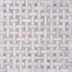 Carrara White Kenzy Basketweave with Blue Marble Polished/Honed Sample