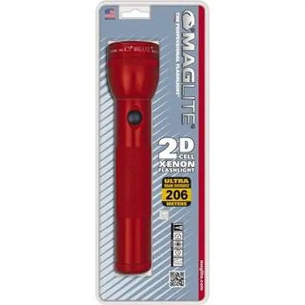 Maglite Industrial-Tactical Flashlight - Krypton Bulb, Red Aluminum Body, 27 Lumens, Industrial Use, 2 D Batteries Not Included (S2D036)