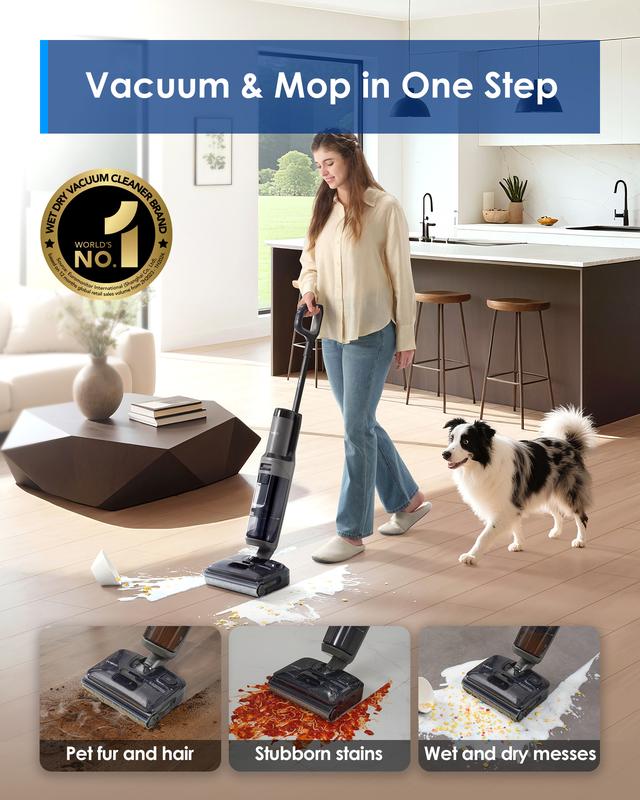 Tineco FLOOR ONE i6 Stretch Wet Dry Vacuum Cleaner,Vacuum & Mop in One Step,20kPa Powerful Suction,180° Lay-flat Design,Anti-Tangle Design,Full-path Self-cleaning&5min Drying with 85℃(185℉) Air,Up to 40* minutes Runtime,Upgraded Pouch Cell