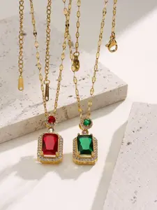 Luxury Women's Fashion Stainless Steel Material Pendant Necklace with Large Gemstone, Drop Necklaces, Unique Pendant Design, Elegant Jewelry for Daily Wear & Parties