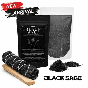 Witchcraft Cleansing Black Sage Bundle-  3 Pack Kit Black Salt for Protection – Sal Negra  2oz (56g) - Black Sage 4'' & Palo Santo 4'' for Powerful Rituals- Essential Wiccan , Witchcraft, Santeria, Brujeria, Spiritual Cleansing