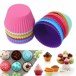 12 Silicone Cake Muffin Cupcake Liners - Baking Cups & Chocolate Cookie Molds Colorful Baked Set Tin