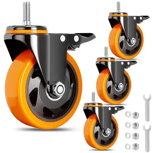 Stem Caster Wheels 5 Inch Heavy Duty Threaded Stem Mount Casters Set of 4 with  Size UNC 1/2"-13 x 1 Swivel Industrial Castors with Safety Dual Locking Wheel for Furniture and Cart