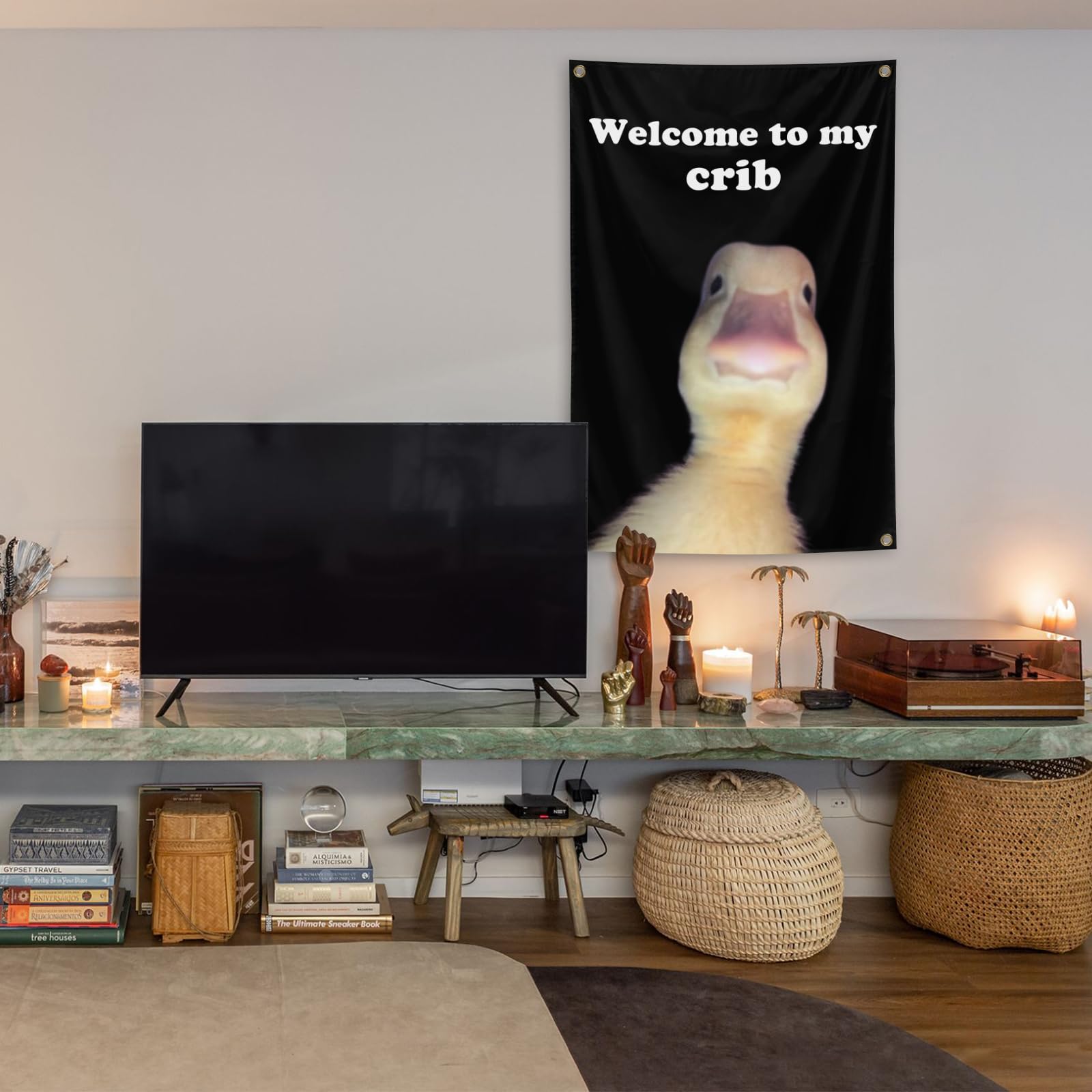 Welcome to My Crib Flag，2x3 Feet Tapestry Funny Poster Durable Man Cave Wall Flag with Brass Grommets room decor for bedroom Banner