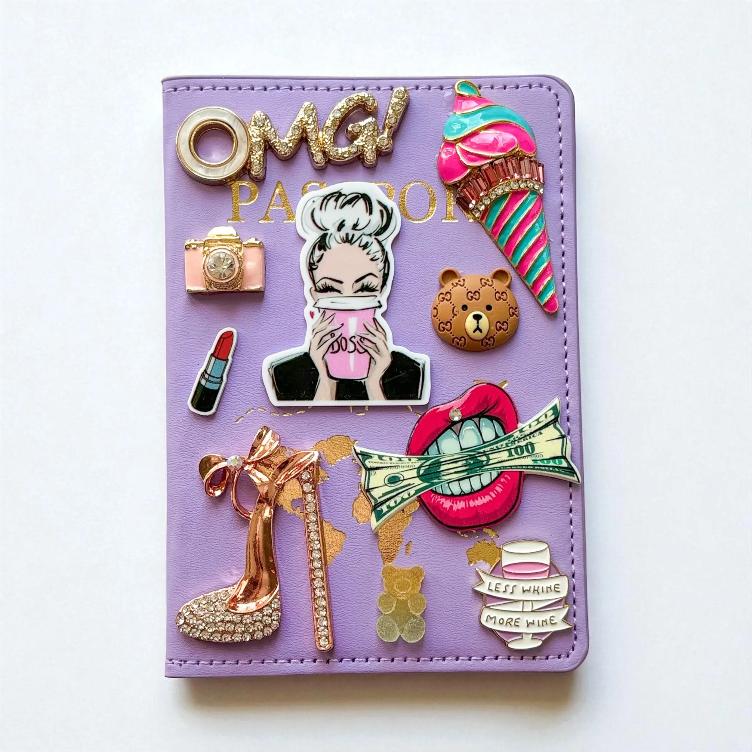 Purple Charmy Bedazzled Hand-Designed passport cover| LuxPoshDesigns by Lumi Haven