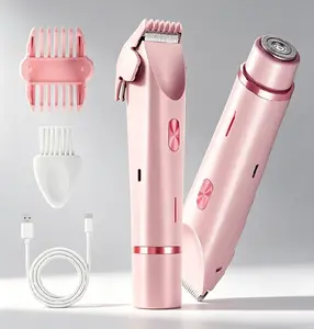 Women's 2-in-1 Dual Head Stainless Steel Bikini Trimmer, USB-C Rechargeable Electric Razor, IPX7 Waterproof Wet Dry Travel Size Groomer, Skin-friendly for Sensitive Skin, Ideal Teacher Appreciation Gift