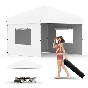 Heavy Duty 10x10 ft Pop Up Canopy Tent - Commercial Outdoor Shade Shelter with 3 Sidewalls, Easy One-Person Setup, Quick Folding Gazebo for Patio, Garden, Events