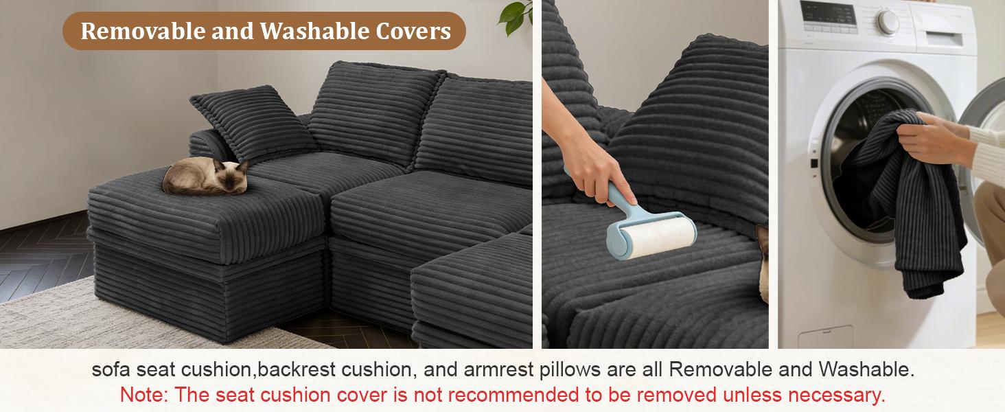 【4 Packages Shipping】NABUMI 142” Oversized Modular Sectional Sofa with Storage, Extra Deep&High Seat Corduroy Cloud Couch, 5 Seater U Shaped Couch, Ergonomic Memory Foam, Free Combination, Tool-Free Assembly, Black, Beige, Dark Gray, Green