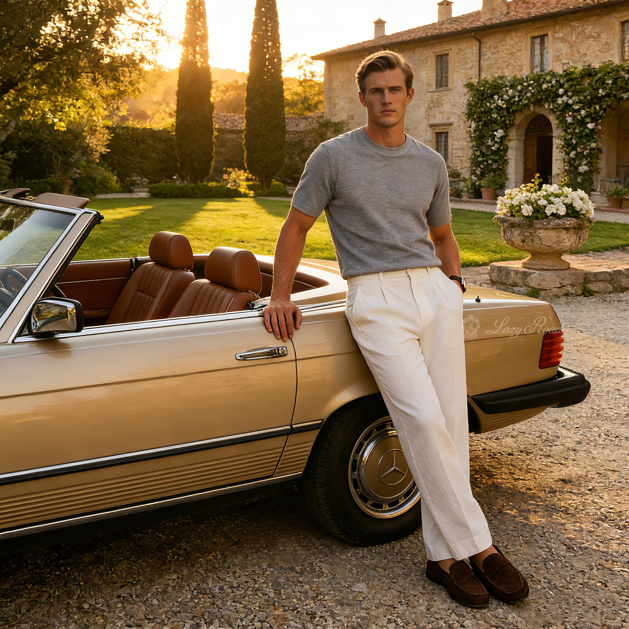 LazyRoad Old Money Style Silk-Wool Blend T-Shirt, Light Luxury Solid-Color Basic Short-Sleeve (Gray)-16268