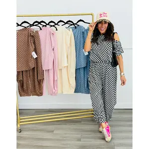 French Terry Checkered Top & Pant Set (Reg)-5 Colors