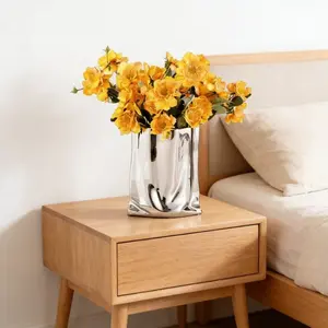 Creative Art Ceramic Flower Pots Large Silver Ceramic Flower Cachepot Vase for Indoor and Outdoor Plants, Succulent Orchid Round Clay and Terracotta Planter for Garden Home Modern Decoration