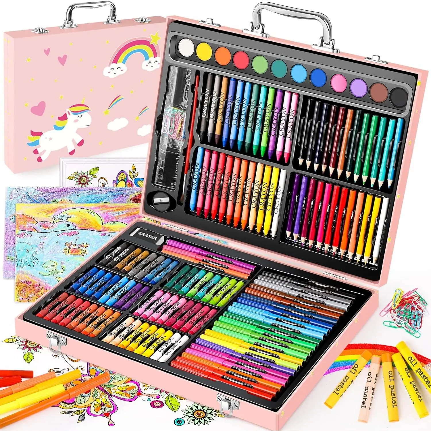 Arts and Crafts Supplies, 183-Pack Drawing Painting Set for  Girls Boys Teens, Coloring Art Kit : Crayons, Oil Pastels, Watercolors Cake, Colored Pencils Markers, Sketch Paper