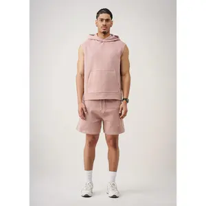 14 OZ Sleeveless Garment Dye Interlock Hooded Short Set