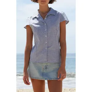 John Galt Women's Blue Plaid Rue Collared Top