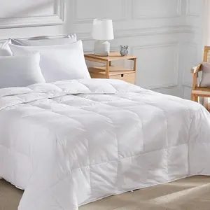 Lightweight Goose  Down Fiber Comforter  Size, Summer Duvet Insert, Ultra Soft, Breathable, Hotel Luxury Bedding with 8 Tabs, White, 68 x 90 Inches
