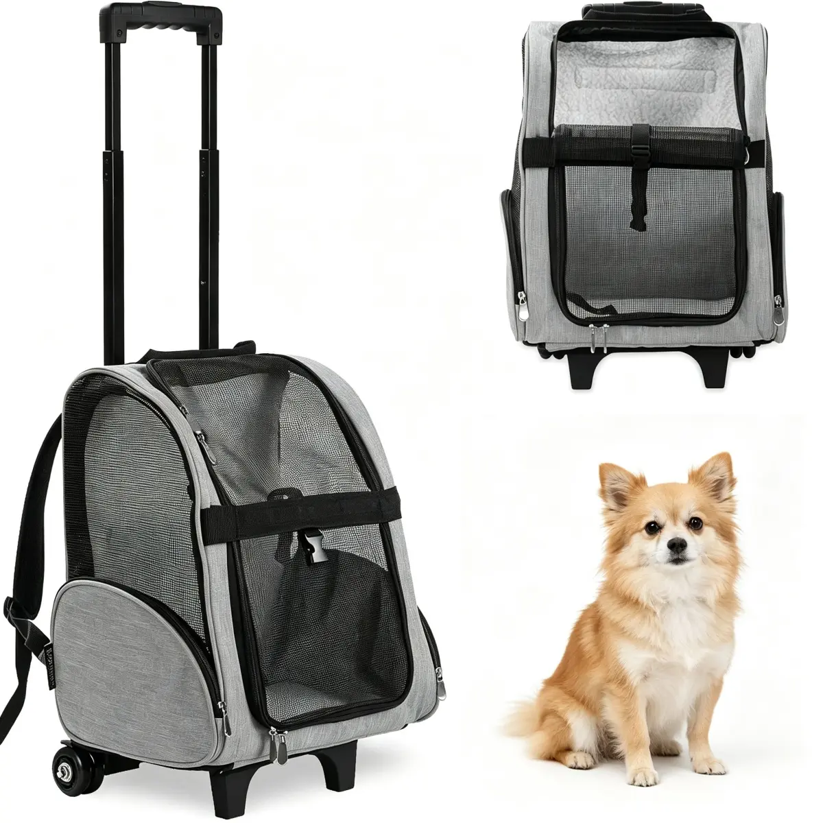 Deluxe Wheeled Backpack Pet Carrier, Double-Wheel Rolling Design, Airline Approved for 10 lbs Max Load, Black Multi-Use Travel Bag