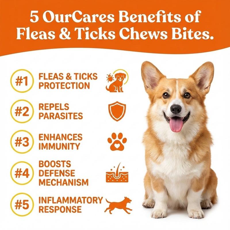 OURCARES Bites Prevention Chews for Dogs Natural Chicken Flavor 120 Count Plant-Based with Probiotics Coconut Oil Flaxseed & Fish Oil for All Breeds