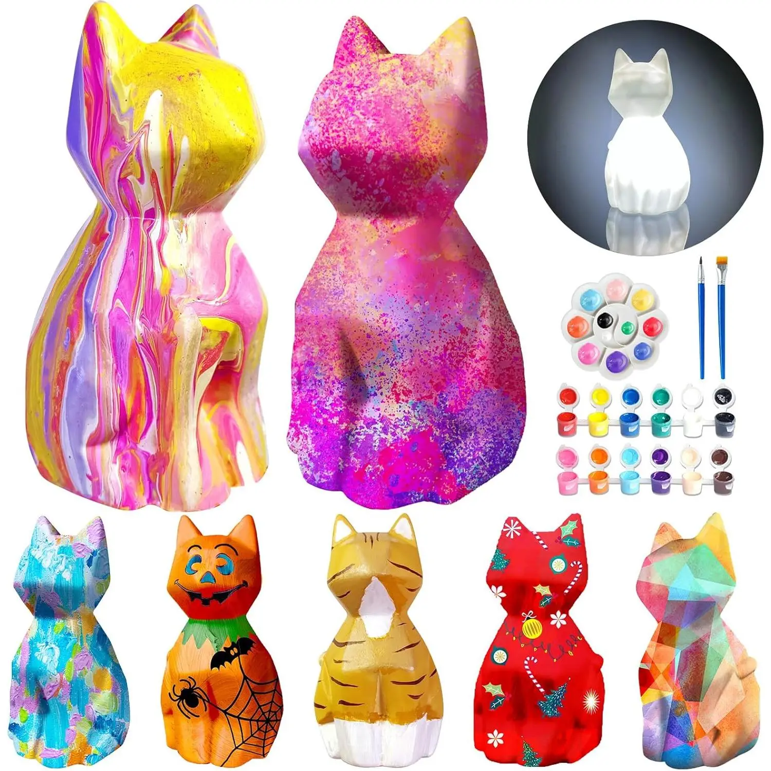 Paint Your Own Cat Lamp Kit,  DIY Cat Crafts Night Light, Arts & Crafts for Kids Ages 8-12