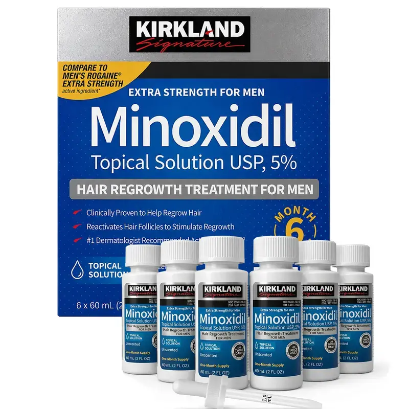 Kirkland 5% Minoxidil Daily Topical Scalp Drops Hair Serum Kit with Precision Dropper - Men's Premium Haircare Treatment for Thick, Full-Looking Hair