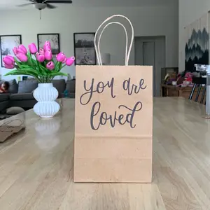 Elegant Christian Message Handwritten on Small Brown Paper Gift Bag - You Are Loved - Unisex Packaging for Smaller Gifts