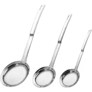 Sieve Fine Mesh Strainer Set Stainless Steel Metal Flat Cooking Skimmer Ladle Colander With Handle  Strainer Kitchen Tools For Kitchen Baking Oil Filter Flour Sifter ,L M Small 3Pack