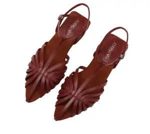 Low‑Heel Gladiator Sandals – Pointed Toe Roman Summer Shoes for Women