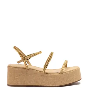 Gio Milanina Flatform Sandal In Beige Raffia