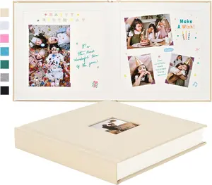 8 x 8 Inch DIY Scrapbook Album 40 Pages Linen Hardcover  White Paper Scrap Book Photo Albums Memory Book for  Wedding Family Anniversary Photo Album (Beige, 40 pages)