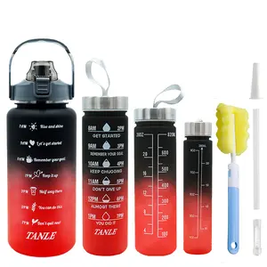 4pcs Water Bottle Set,64oz+28oz+14oz+9oz Large Capacity Sports Fitness Water Bottle,Leak Proof,Straw Inspirational Water Bottle,For Family Camping Outdoor