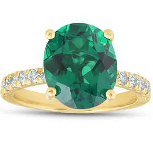Emerald & Diamond 3/8 ct Ring 14k Yellow Gold Lab Grown
