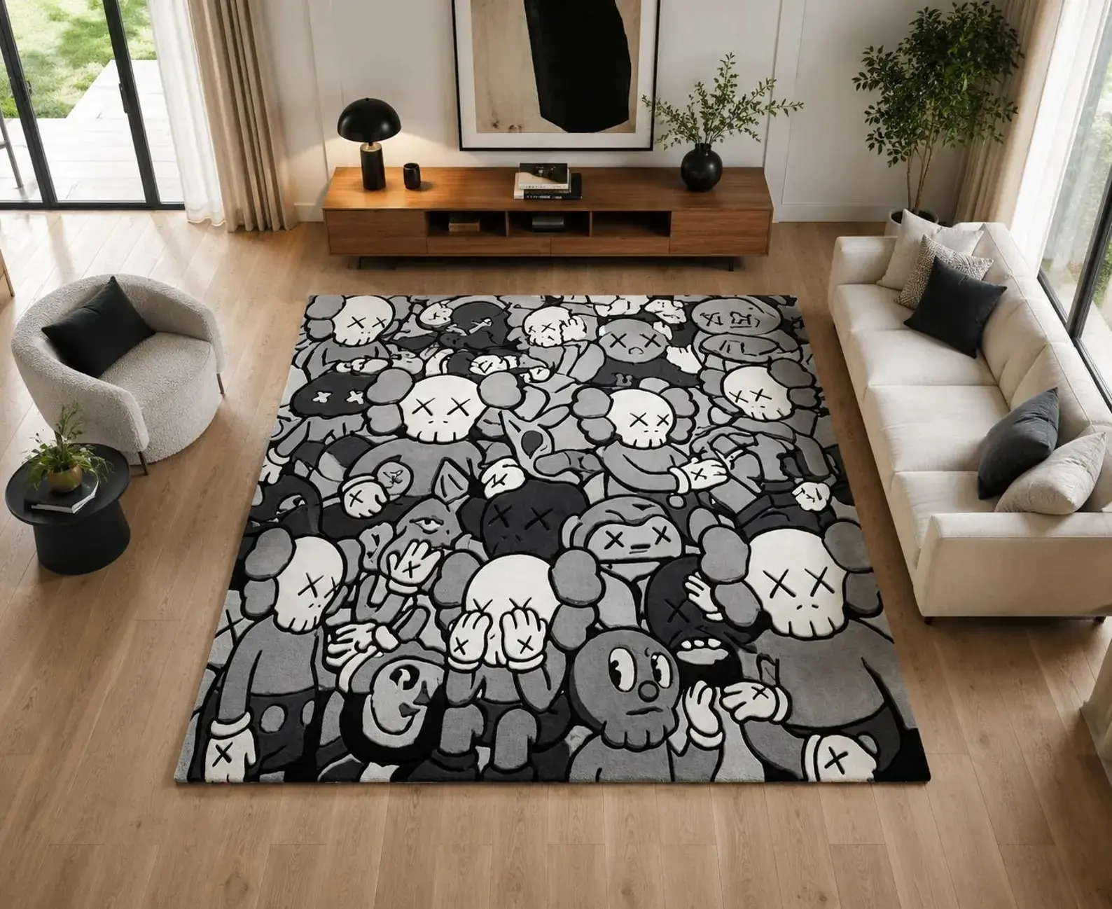 Hand Tufted Wool Cartoon Art Rug, KAWS Inspired Street Style Carpet