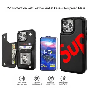 SUB Premium Leather Wallet Case **with** Screen Protector Aesthetic Pattern Casing For iphone 17 16 15 14 13 12 PRO  MAX PLUS 17AIR PU Leather Card Holder Stylish Gift Shockproof Protection Anti-Drop Protective Protector Phone Cases Shell Cover