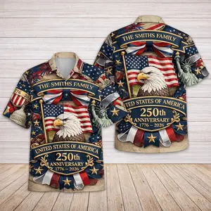 USA 250th Anniversary Hawaiian Shirt, 1776-2026 Patriotic Eagle Button Down, Independence Day Gift, Family Matching Hawaiian Shirt