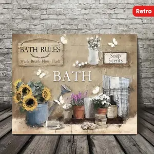 1pc Wooden Framed Vibrant Retro Floral Canvas Painting Art Prints Wall For Bedroom Living Room Decor Unique Kitchen Farmhouse Landscape Canvas Print Poster With Framed Ready to Hang Gift For Her Him