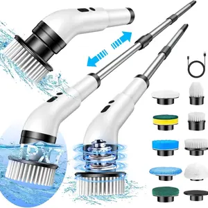 Electric scrubber bathroom 9-in-1 rotating electric brush bathroom and toilet cleaning brush multiple replacement heads