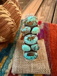 Handcrafted Turquoise & Sterling Silver Cluster Ring Size 8