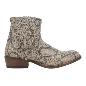 Dingo Womens Clementine Studded Print Round Toe Zippered Casual Boots Ankle Low Heel 1-2" - Beige