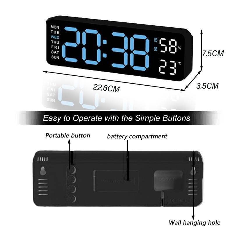 LED Digital Wall Clock Decorative, 10" Digital Alarm Clocks for Bedrooms, Digital Clock Large Display with Temperature/Countdown/Auto Dimmer/Snooze - 12/24H, Modern Wall Clock DigitalLight Set Light Set Blue(White) Decoration Items Home Goods