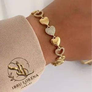 Pusera con eslabón de corazon en oro laminado 14k