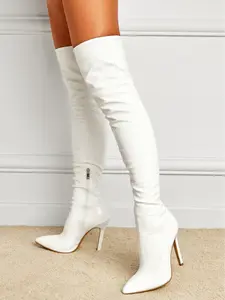 Women's Fashion Cracked Pattern Over-The-Knee High Heel Boots, Pointed Toe Side Zipper Slimming Leg Long Boot, Stylish Women's Footwear