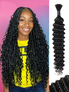 Human Braiding Hair 1 Bundle 50g Deep Water Wave Bulk Human Hair for Braiding No Weft 10A Brazilian Virgin Curly Human Hair Extensions for Boho Braids Wet and Wavy Human Hair Braiding Hair