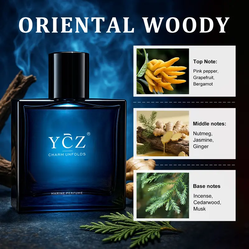 YCZ Midnight Marine Man Eau de Parfum(100ml/50ml) Aromatic Marine with Cinnamon & Pink Pepper Notes Long Lasting Gift EDP for Bold Confidence Fragrance Warmth 1