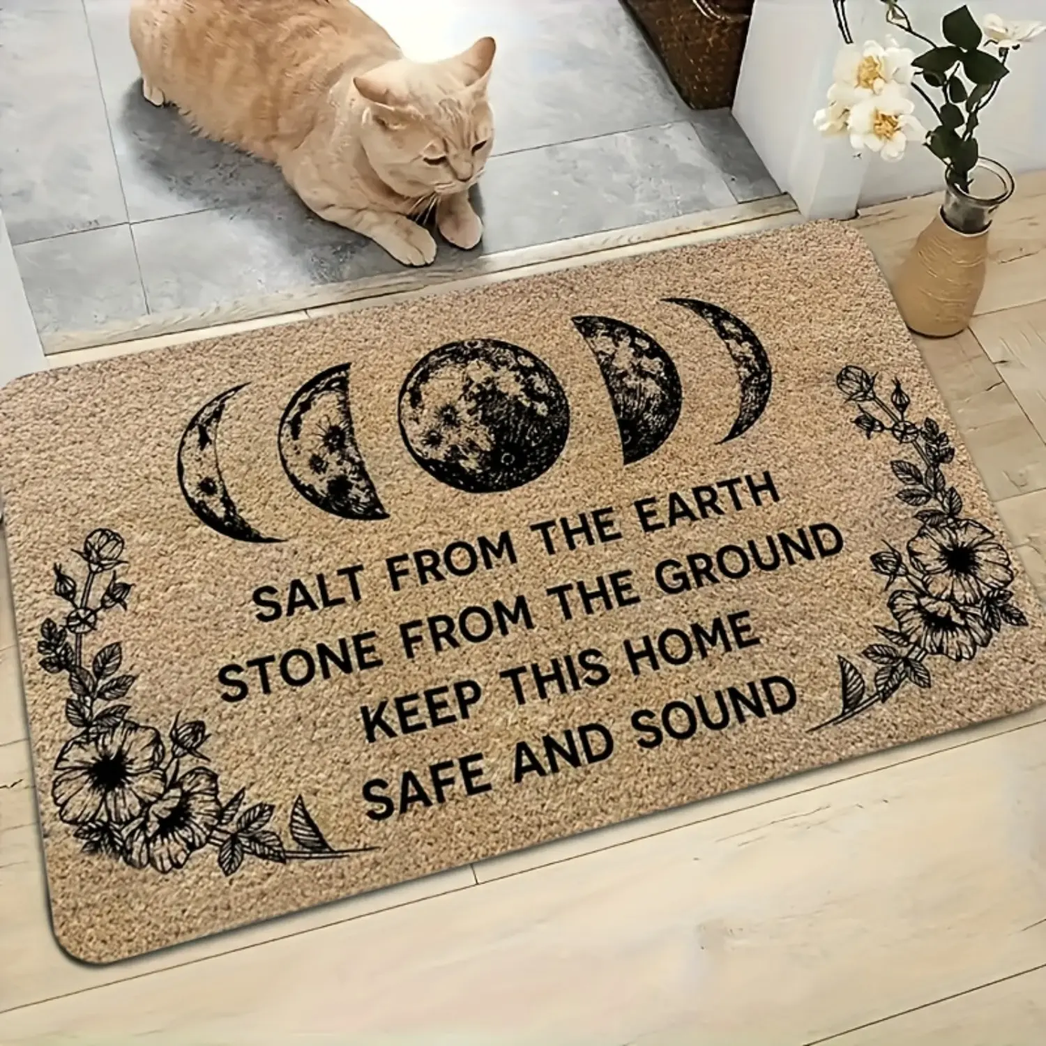 "WITCHY MOON PHASE" Themed Blessing Diatomite Stone Doormat, Modern Non-Slip Stain-Resistant Artful Motif Dark Textile Mat, Durable Soft Absorbent Machine-Wash Wash-Free Household Rug for Doorways, Living Rooms