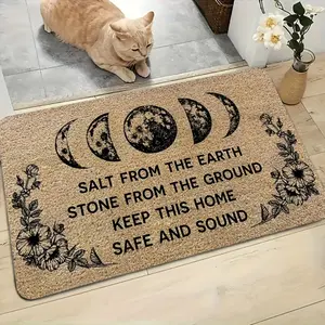 “KEEP THIS HOME SAFE AND SOUND” Themed Witchy Moon Phase Doormat Durable Soft Absorbent Stone Mat Soft Diatomite Material Blessing Door Mat Non-slip, Machine Washable, Suitable for Doorways, Corridors, Bedrooms, Kitchens and Living Rooms