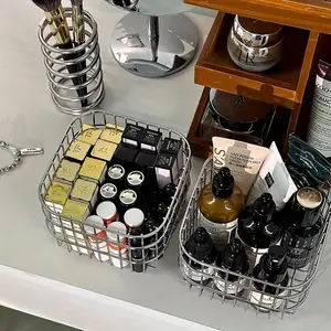 1/2pcs Contemporary Open-Weave Storage Basket - Multi-Purpose Organizer for Bathroom, Kitchen, Desk - Resistant, Sleek Design, Sturdy Construction, Bathroom Organizers And Storage, Home Organization, Organizer, Shelf Baskets