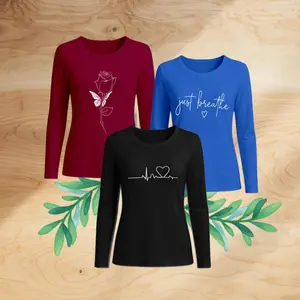 For Youself- 3-Piece Women's Elegant Lines Patterned Set Women's Crew Neck Long Sleeve Multi-Season Wearable Versatile Inner Layer Women's Casual Comfortable Long Sleeve Printed Machine Washable