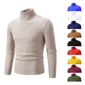 Vintage Simple Solid Color Turtleneck Sweater Men's Inner and Outer Wear Casual Thin Fitted Knit Pullover