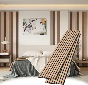 Slat Wall Panels, 2 Pack 8 x 1 ft Decorative  Panels for Wall,Stylish Wall Panels for Interior Wall Decor, Modern Acoustic  Wall Panels with Felt Backing, Oak