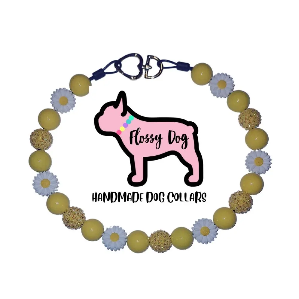 dog accessory dog bead collar daisy yellow handmade necklaces for puppy and cat